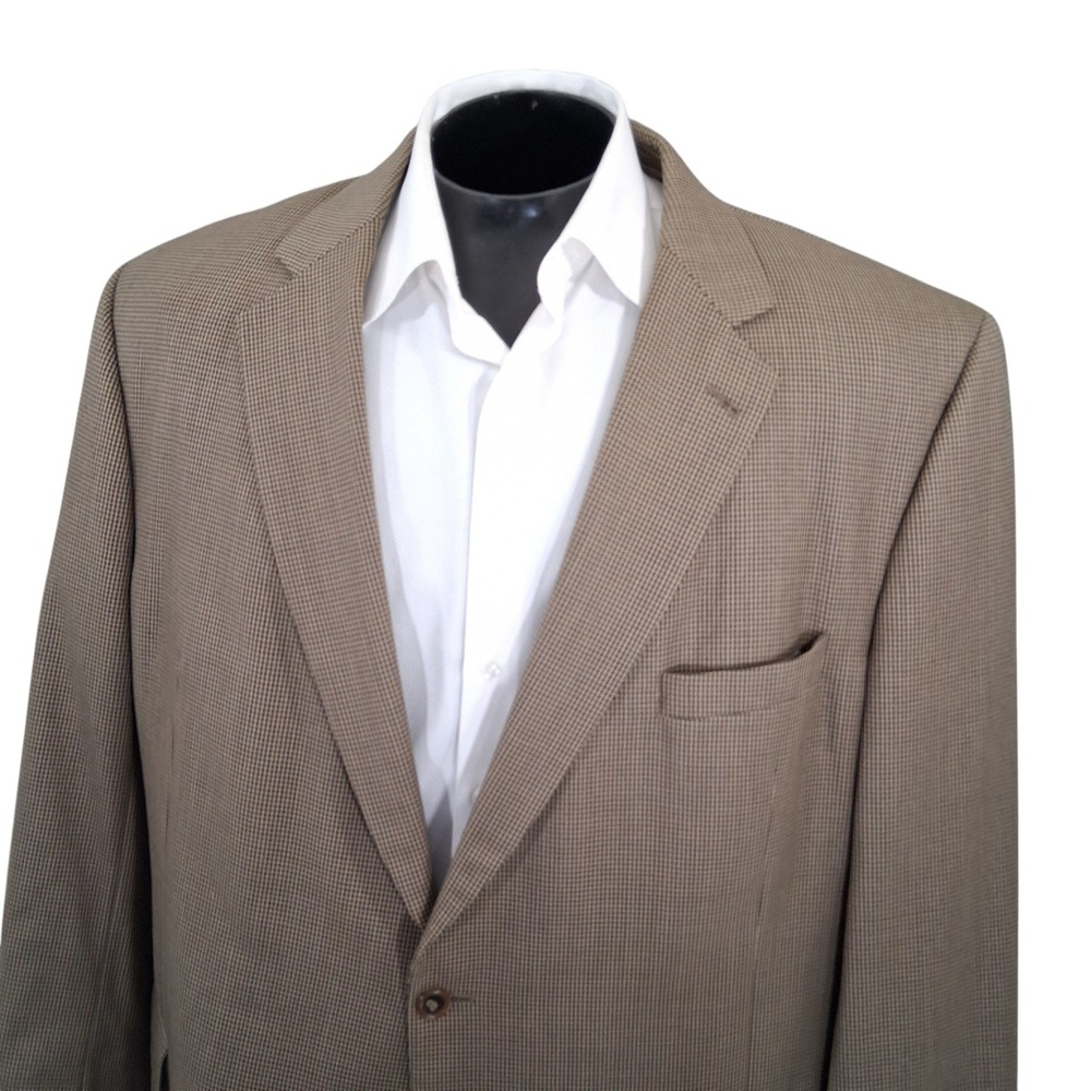Jos. A. Bank Blazer Mens 50L Brown Houndstooth 100% Wool Signature Sport Coat